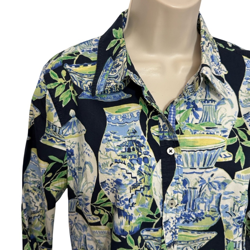 Talbots Classic Cotton Shirt in Watercolor Vases - Picture 3 of 4